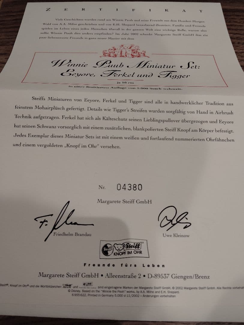 Steiff Winnie the Pooh Miniature Set プー