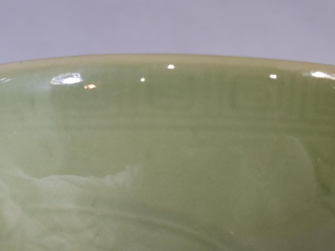 茶道具 中国 青磁 牡丹唐草紋 茶碗 DT778