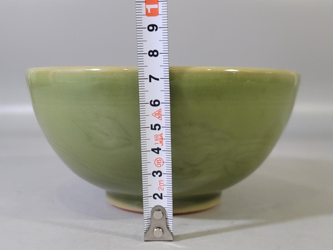 茶道具 中国 青磁 牡丹唐草紋 茶碗 DT778