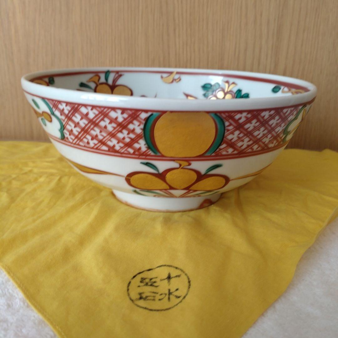 菓子鉢　赤絵　福の字　眞葛香斎造　共箱