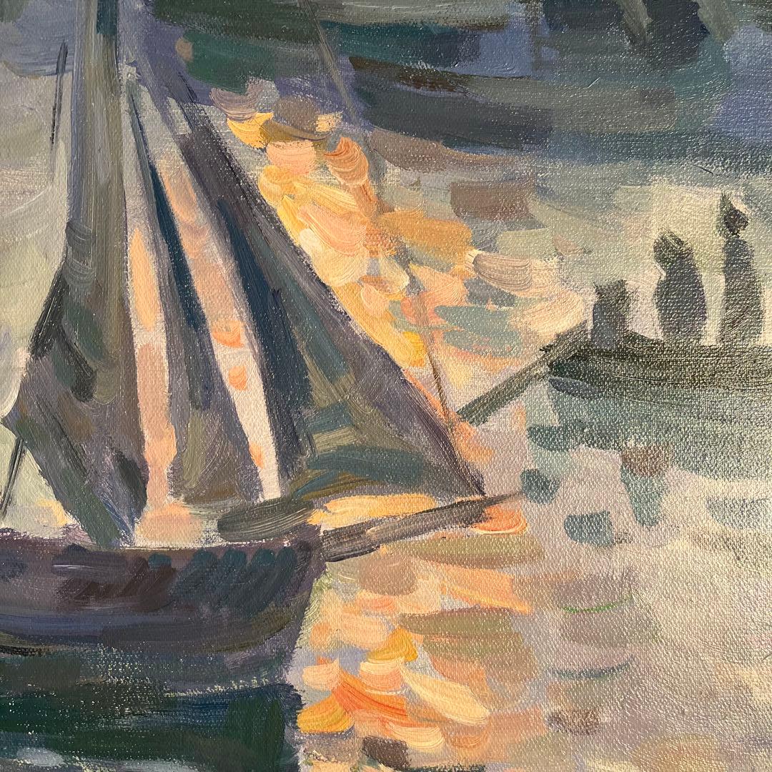 手書き油絵 クロード・モネ 日の出 海 額付 絵画 インテリア 油彩画