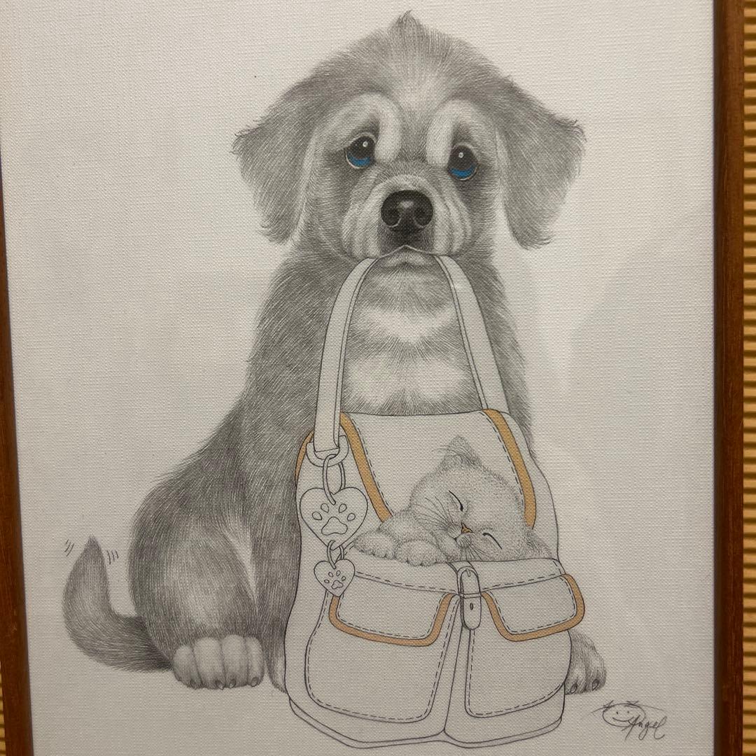 ゴールデンレトリバーと子猫の絵