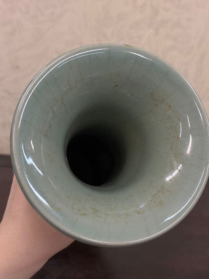 中國古美術 青磁花瓶 龍泉窯 茶道具 煎茶器 置物