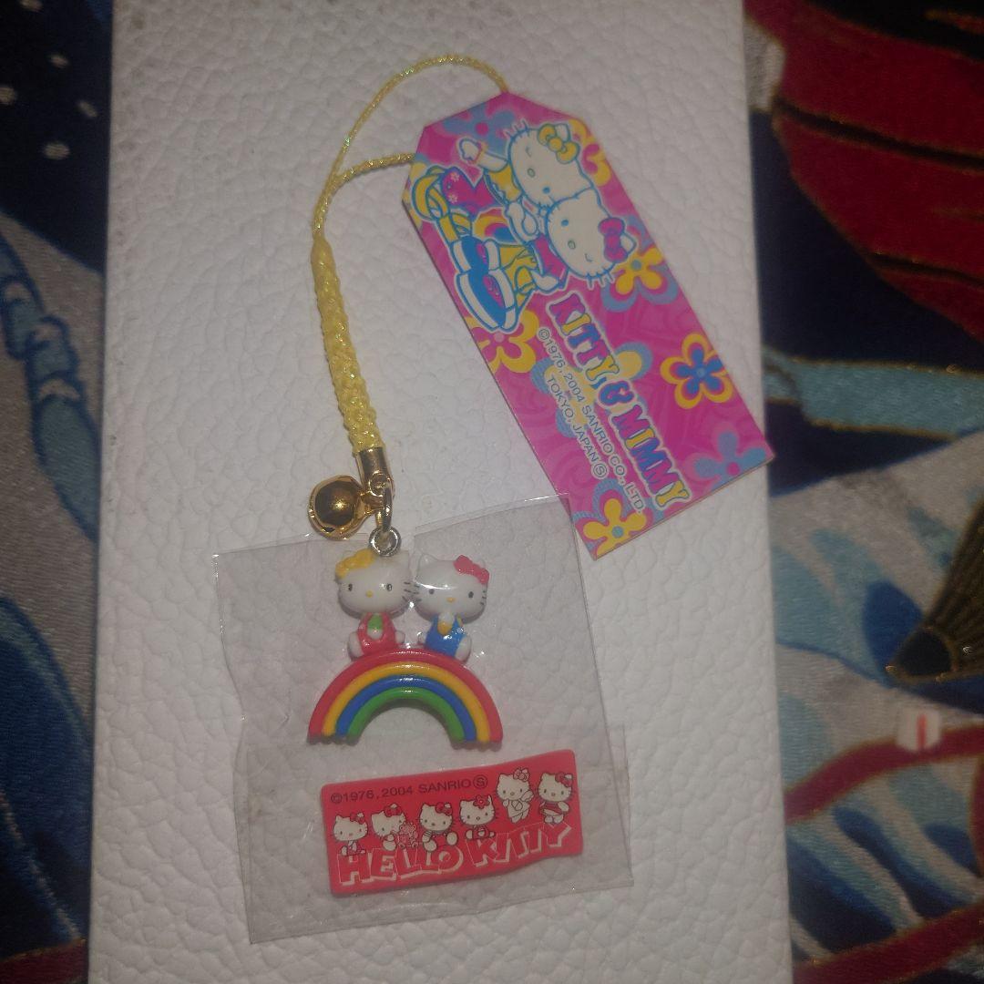 ハローキティ　根付　KITTY&MIMMY　虹　レインボー　キティ&ミミィ