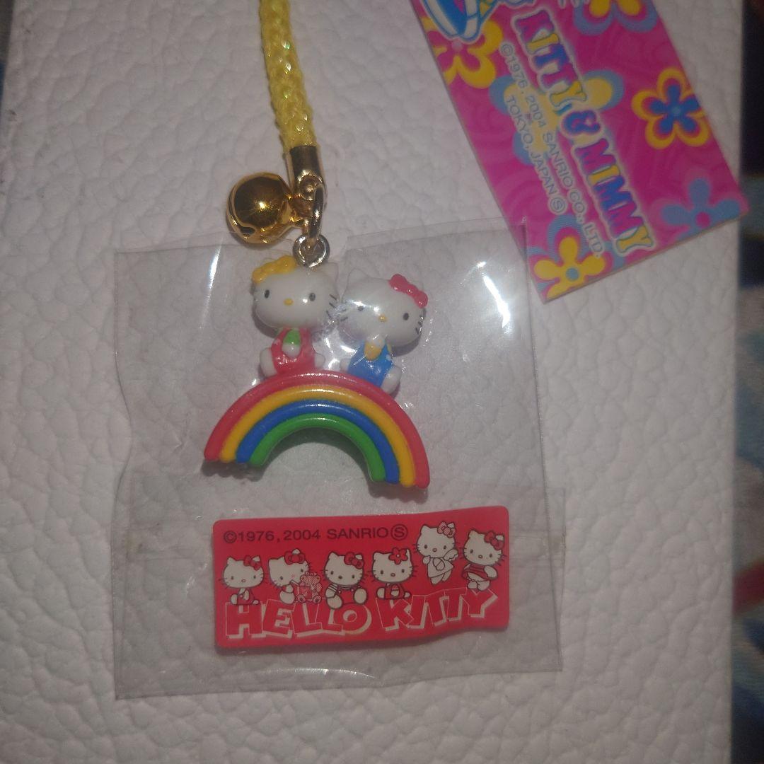 ハローキティ　根付　KITTY&MIMMY　虹　レインボー　キティ&ミミィ