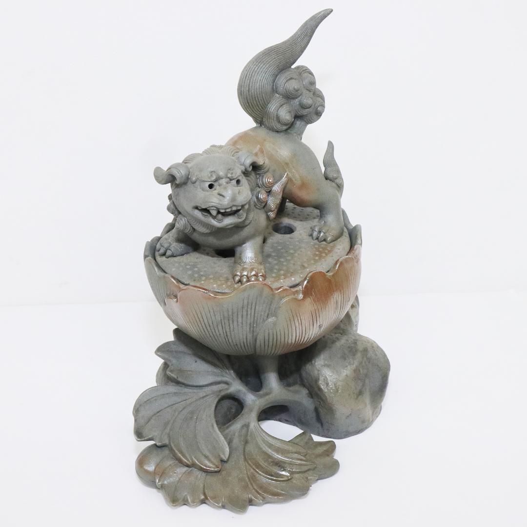 青備前 獅子牡丹香炉 備前焼三名工 西村春湖 作 伊部 備前