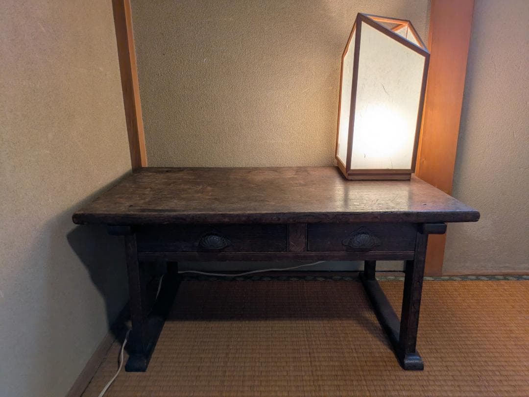 昭和レトロアンティーク木製座卓 ダークブラウン 引き出し付き