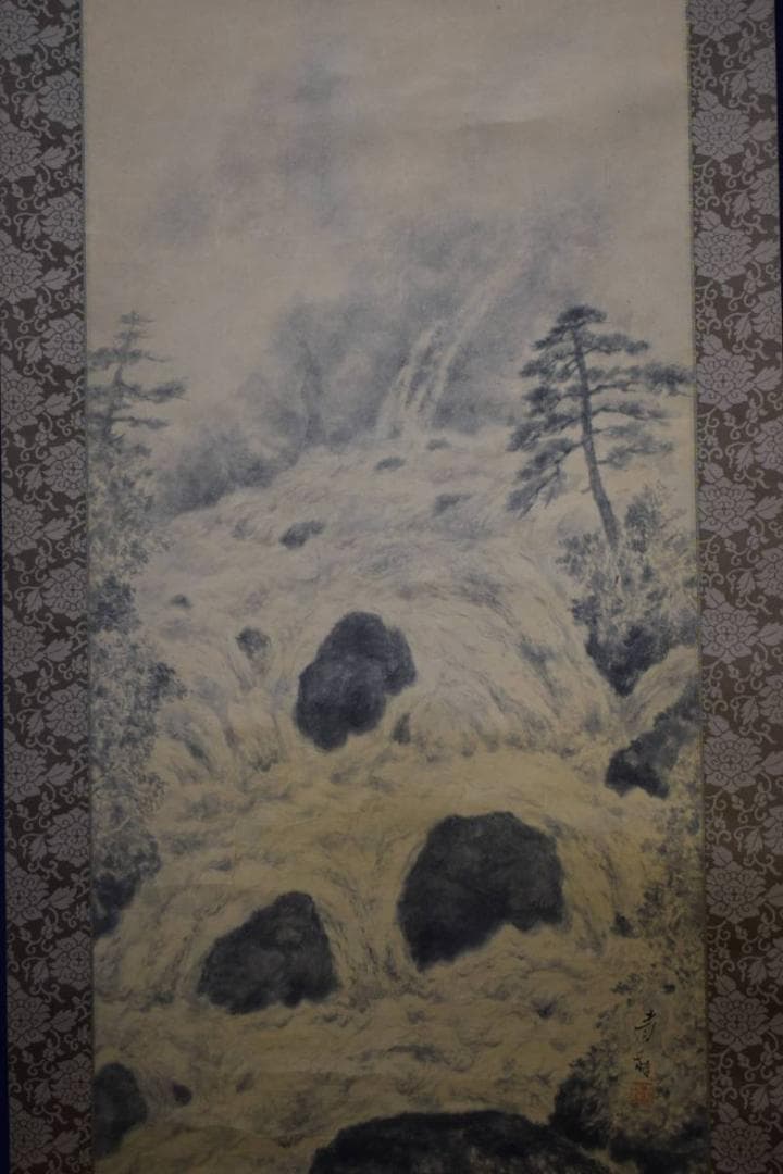 真作/青稜/澗声/桐共箱太巻二重箱付/布袋屋掛軸HE-338