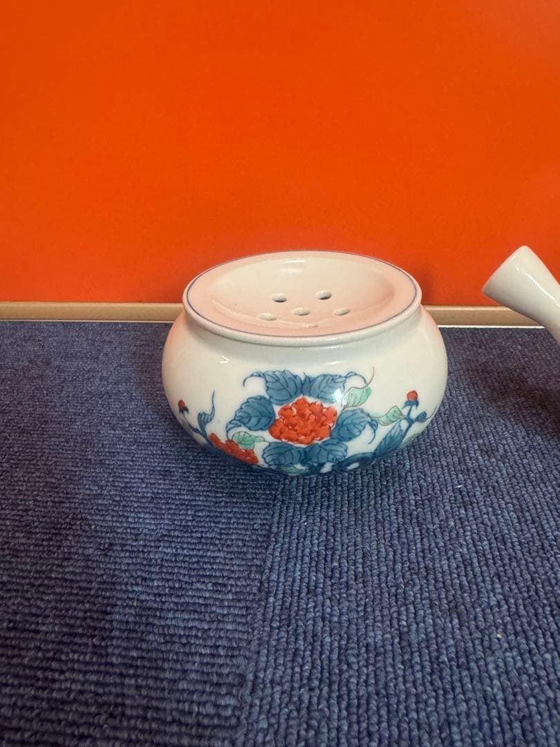 1776 有田焼畑萬陶苑 色鍋島内山水岩牡丹 茶器セット急須1 建水1湯呑蓋付4