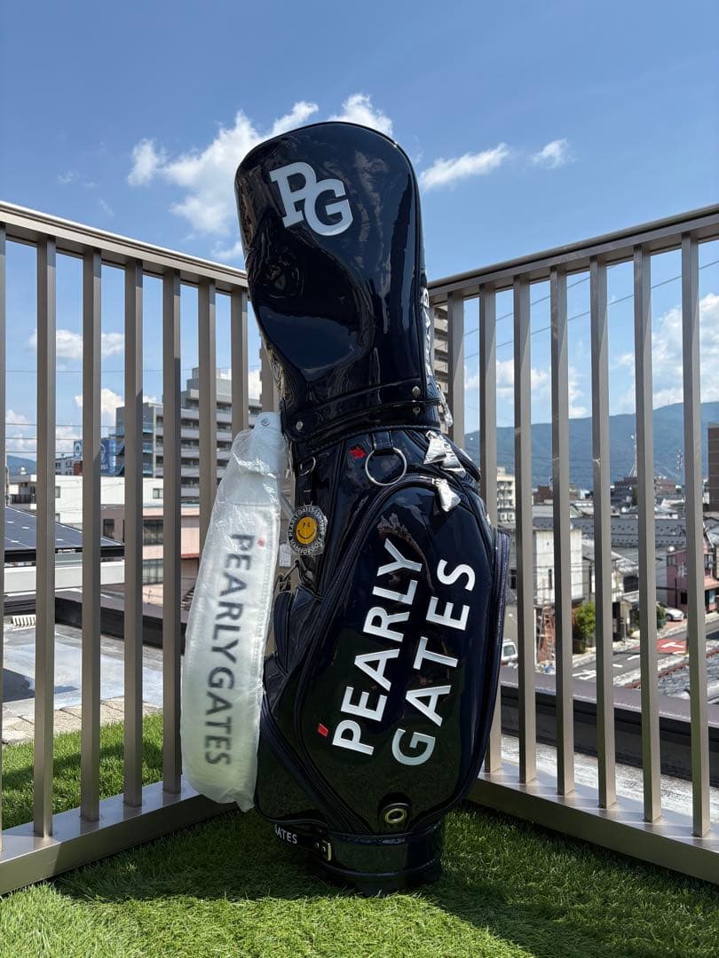 新品　パーリーゲイツ　キャディバッグ　ネイビー　エナメル生地　5分割　カート式