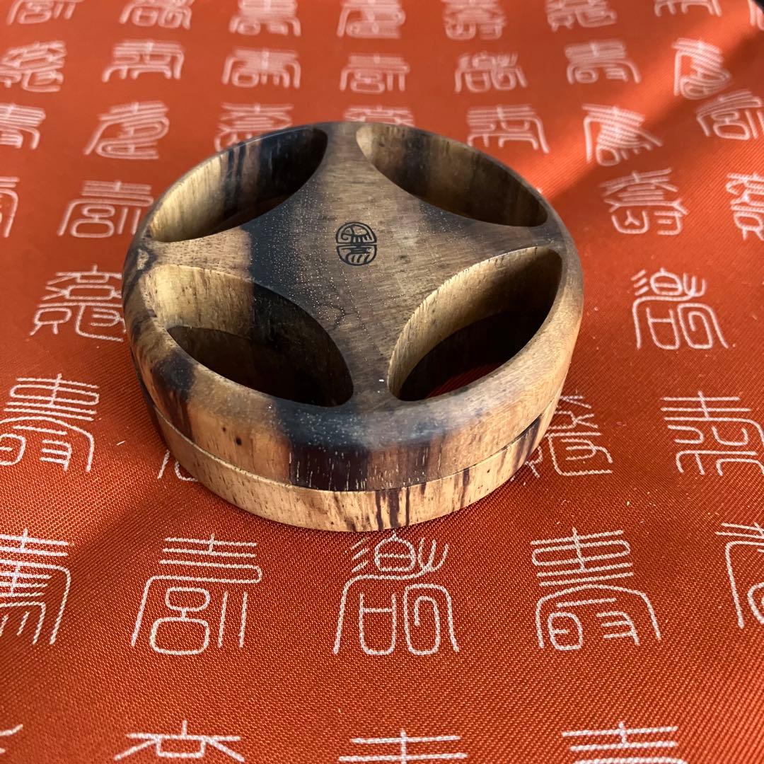 茶道具 平安象彦造 黒柿七宝透かし香合