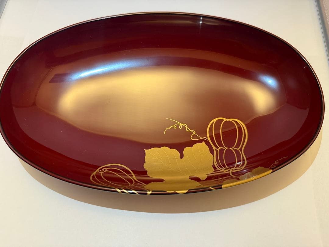 パスタ鉢　輪島塗り　蒔絵 260x160x55mm 椿蒔絵