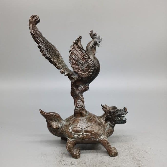 銅器 銅製 金鶏独立竜亀 置物 茶道具 装飾品 工芸品 美術品 置物
