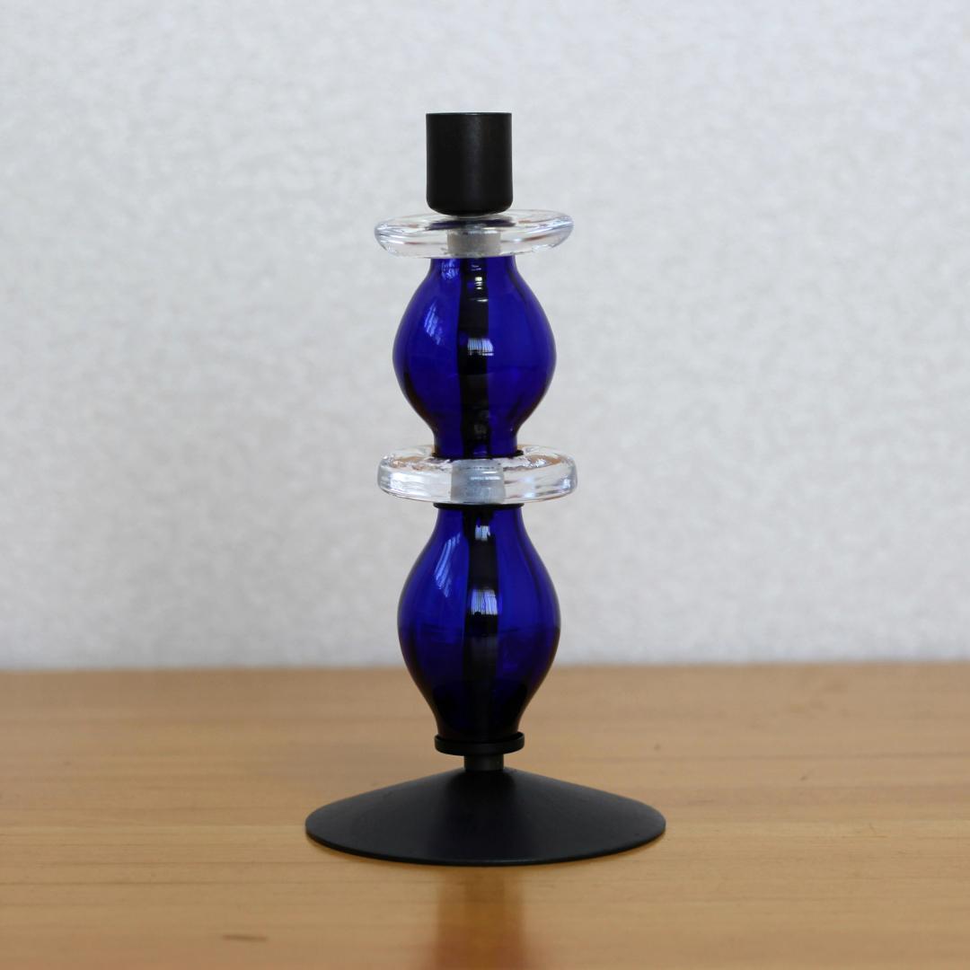 【美品・刻印】エリックホグラン　キャンドルスタンド オニオン型2段　ブルー 01