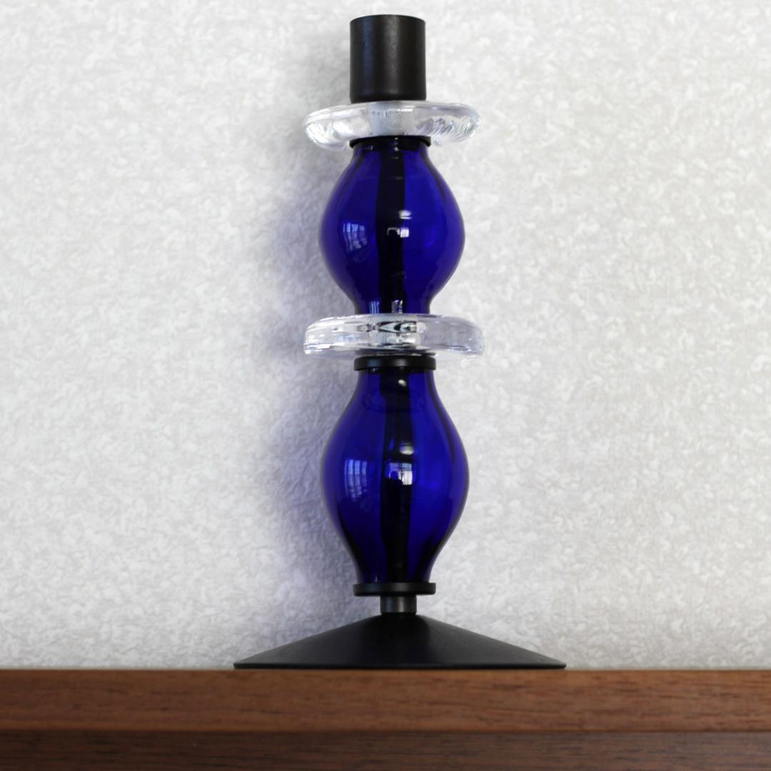 【美品・刻印】エリックホグラン　キャンドルスタンド オニオン型2段　ブルー 01