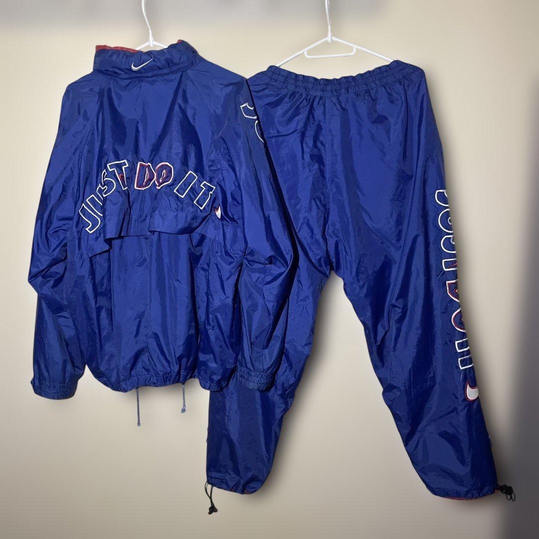 Nike ナイロン上下セット M 青 JUST DO IT ビンテージ　ナイキ