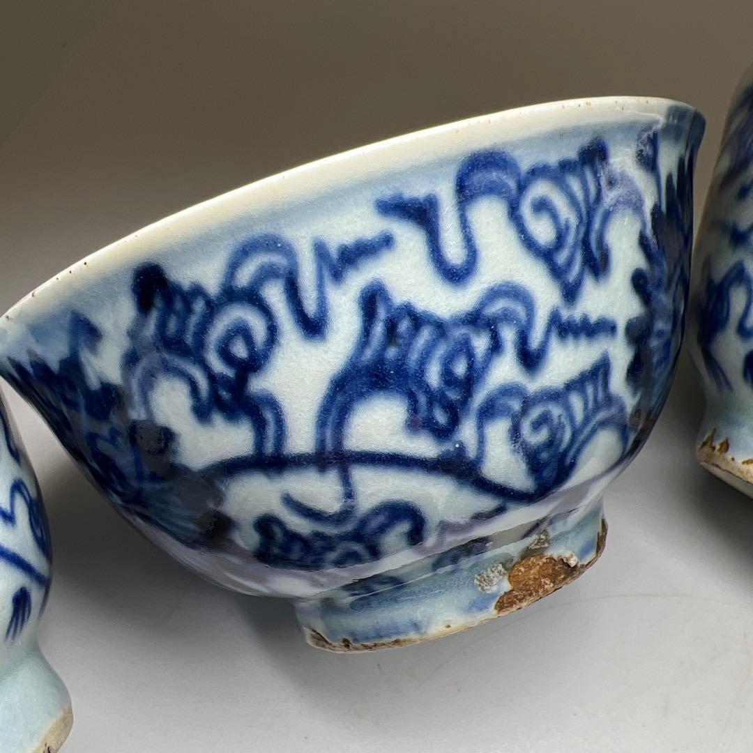 中国清朝時代　古染付碗5客　口径約10㎝　東Y7-1125☆2Fトヒト