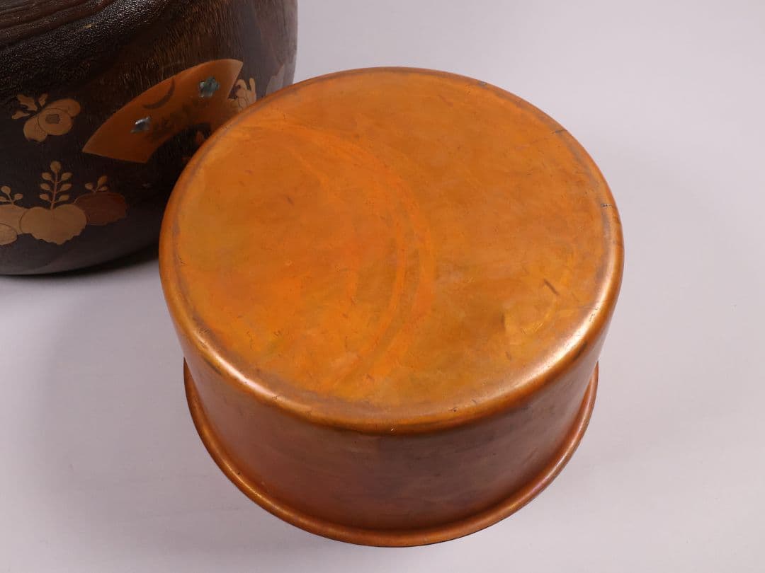 尺参 桐火鉢 金蒔絵 螺鈿細工 幅38.8cm 桐紋 菊 草花 扇面【MB31】