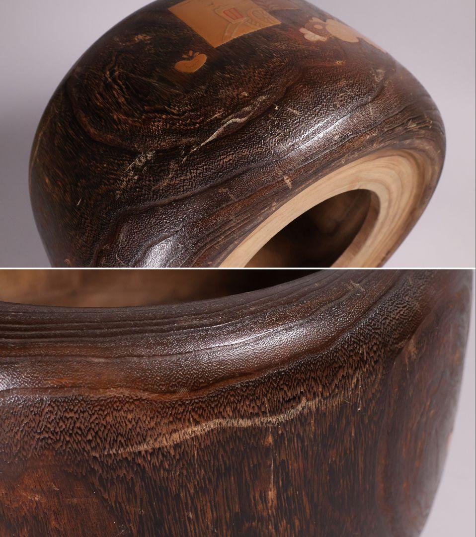 尺参 桐火鉢 金蒔絵 螺鈿細工 幅38.8cm 桐紋 菊 草花 扇面【MB31】