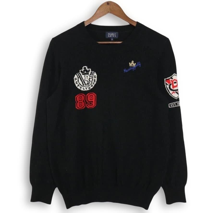パーリーゲイツ カシミヤ100％ クルーネックニット サイズ4 黒 ワッペンロゴ