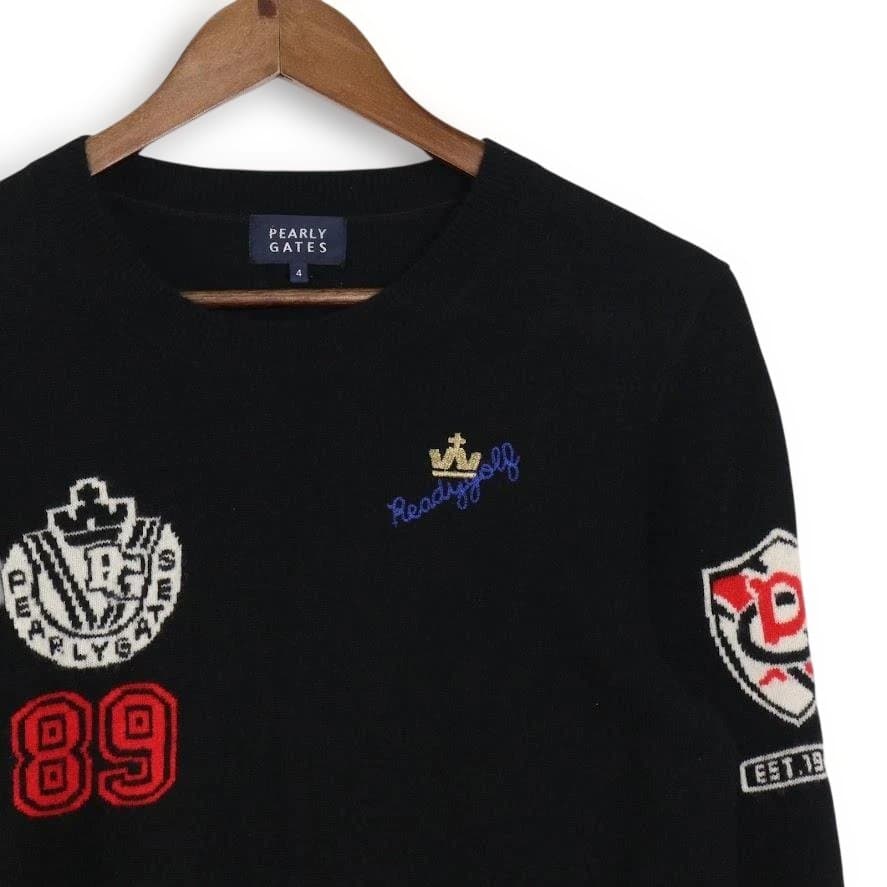 パーリーゲイツ カシミヤ100％ クルーネックニット サイズ4 黒 ワッペンロゴ