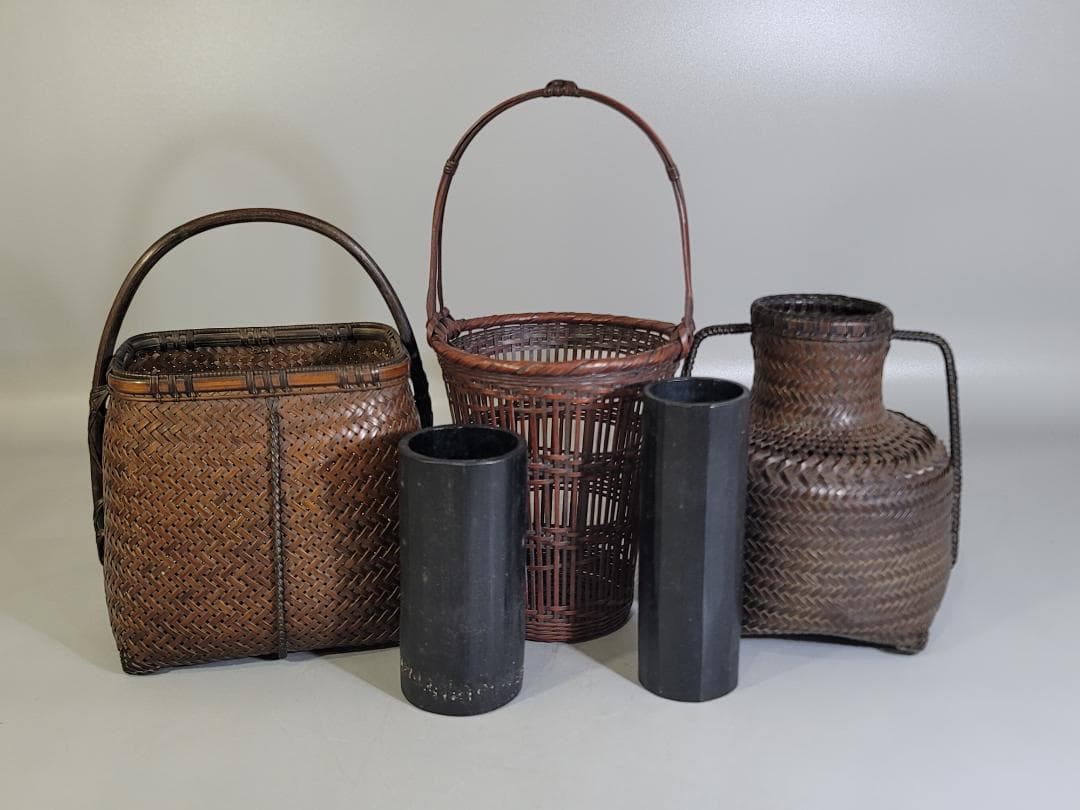 竹籠 在銘 花生 時代物 三点まとめて