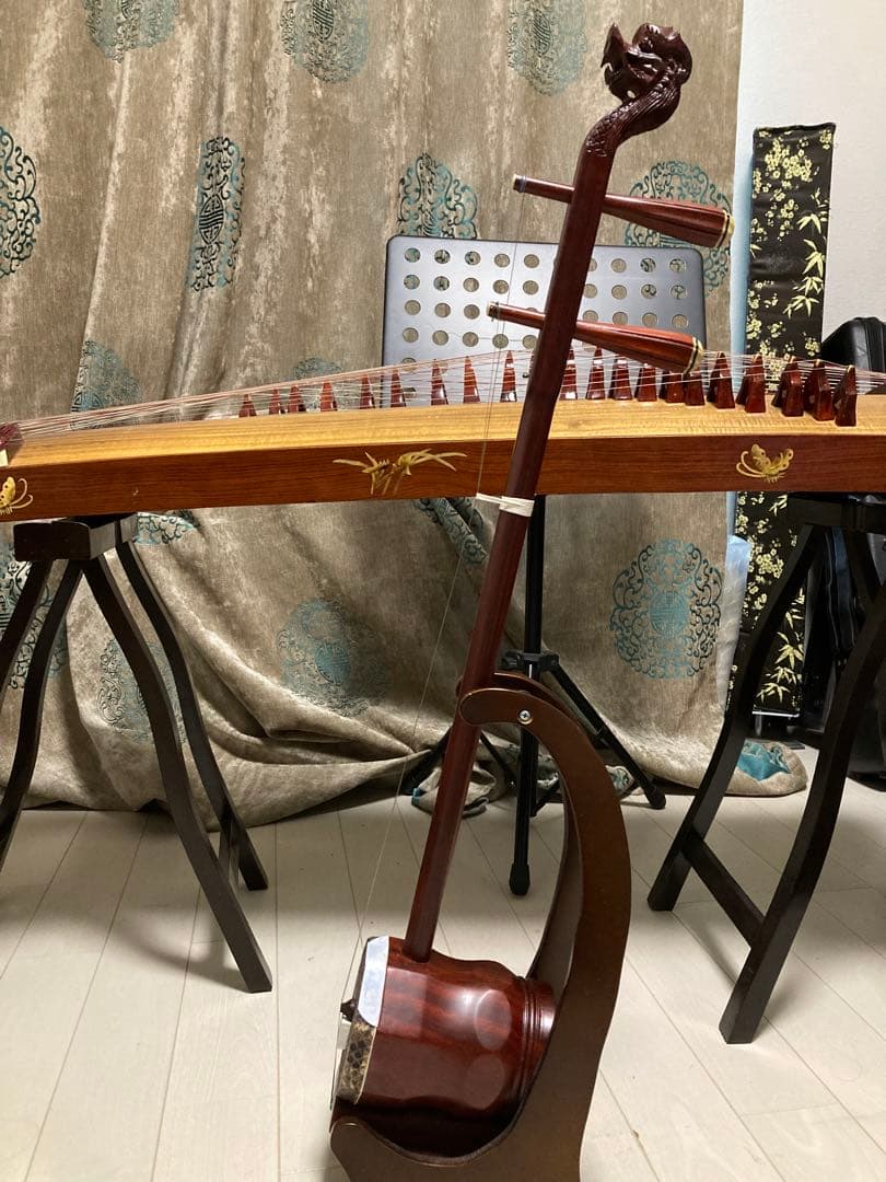 新品未使用 龍頭彫刻 中胡/中国輸入品 低音二胡