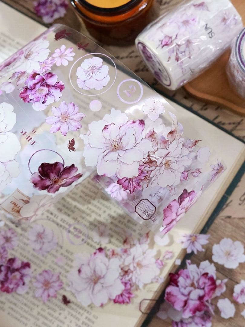 新品　薔薇花礼　PET亮面花マスキングテープ　マステ　6m