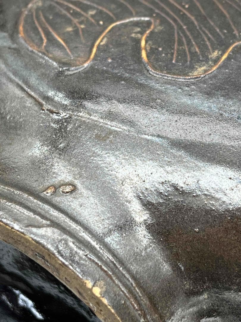 金～元時代 褐黑釉 木の葉文　大扁壺　花入　花瓶　茶道具(B-66)