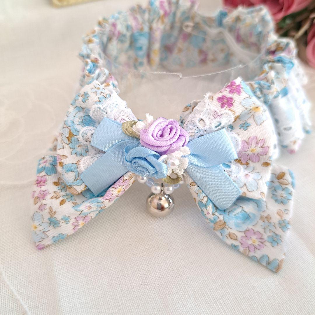 短毛シュシュ(ブルー&パープルローズ)わんちゃん猫ちゃん用