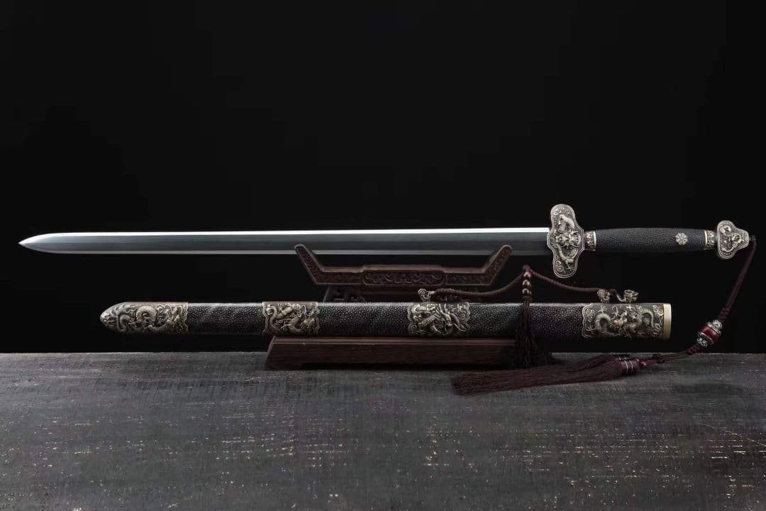 中国龍—-大剣（黒い魚皮タイプ） 古兵器 武具　刀装具　日本刀　模造刀 居合刀