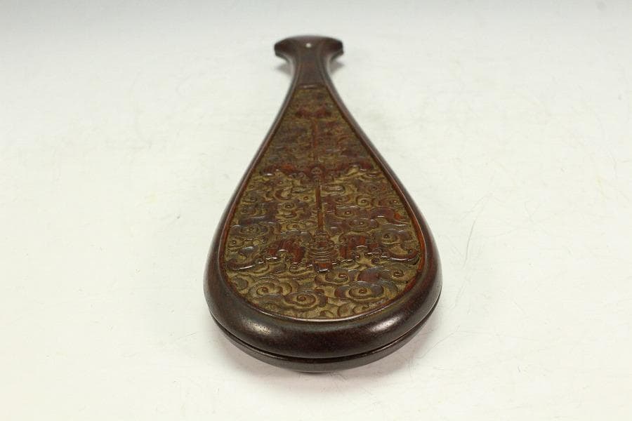 中国美術 花梨 刻 雲蝙蝠紋 秤 測り具(K-A911)