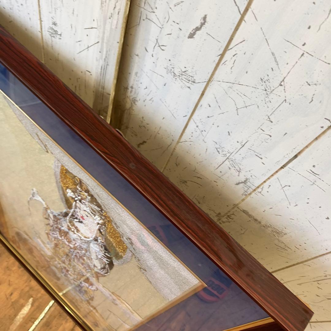 昭和レトロ 慈母観音図 着色絹本 仏画 仏教美術　 悲母観音 刺繍画 刺繍アート