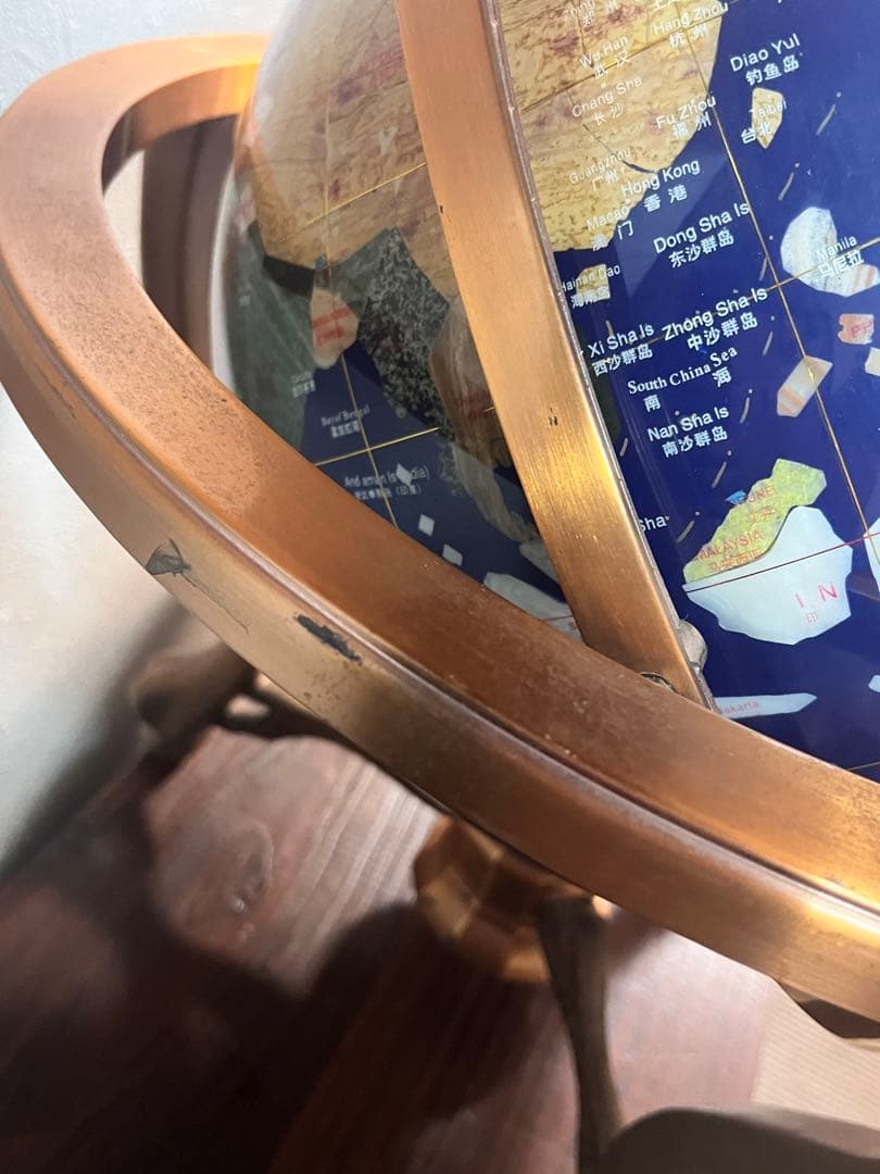 地球儀　天然石　インテリア　猫脚　縁起物　置物