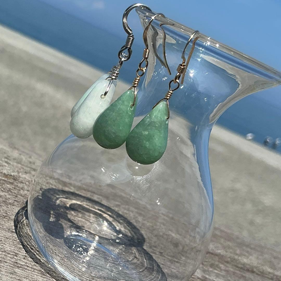 【専用】コン沢翡翠&金山翡翠　ティアドロップピアス　14kgf