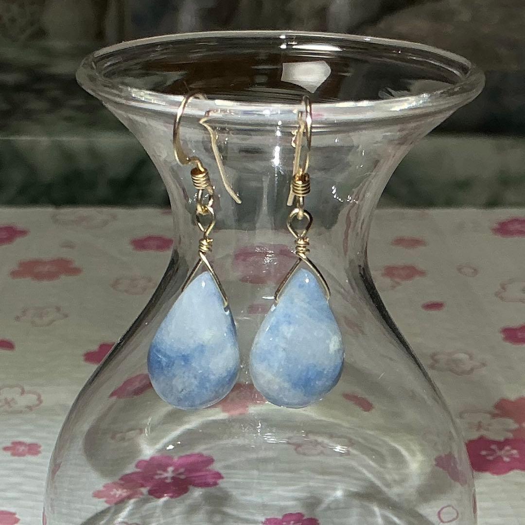 【専用】コン沢翡翠&金山翡翠　ティアドロップピアス　14kgf