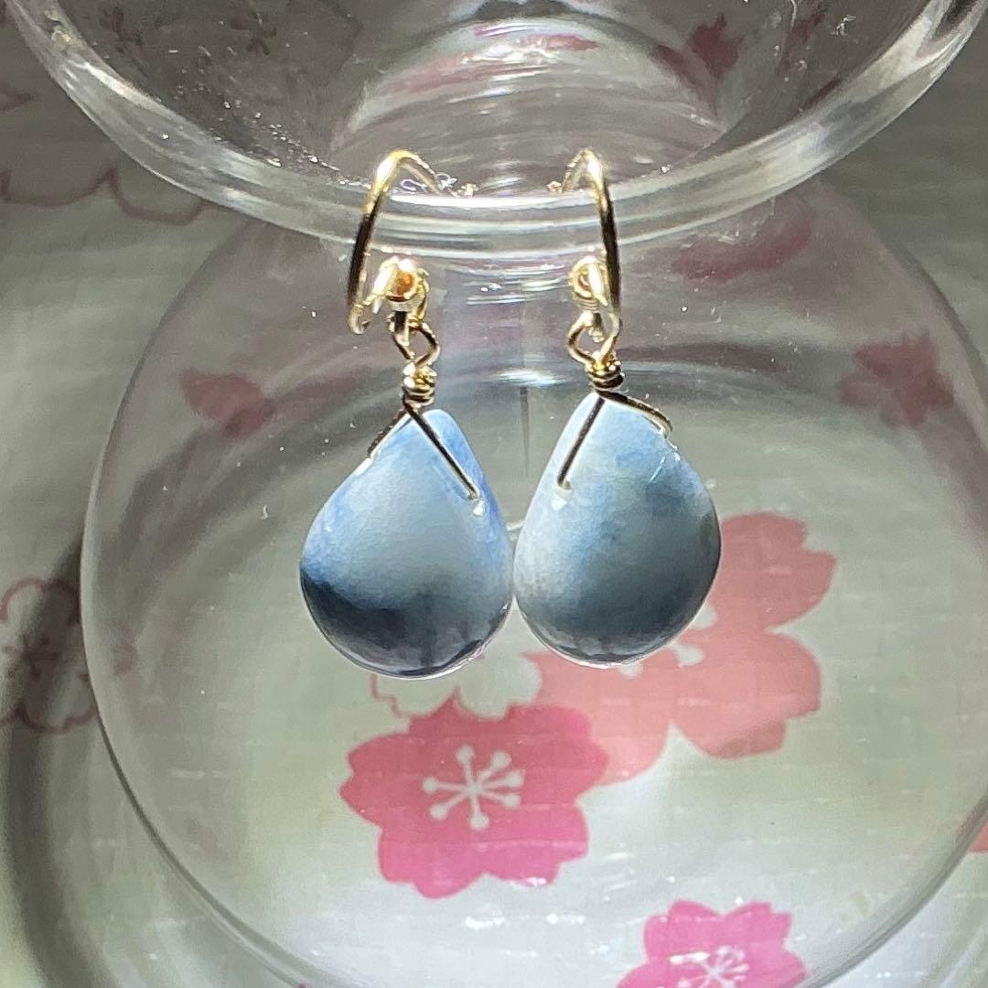 【専用】コン沢翡翠&金山翡翠　ティアドロップピアス　14kgf