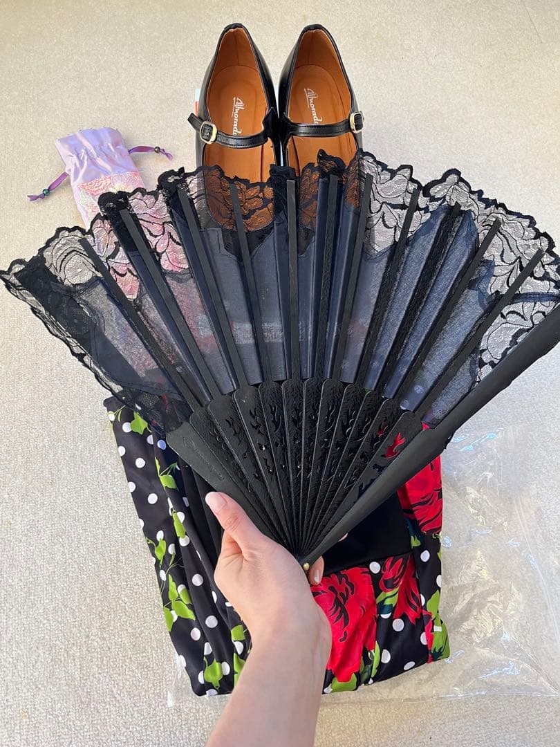 フラメンコ　イベリア　アバニコ　シューズ　38 24.5　ファルダ　薔薇　水玉