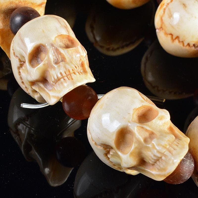 仏教美術　玉石獣骨彫刻　骸骨　数珠　念珠　G　R6151