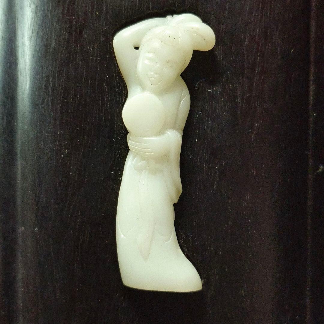 中国骨董 紫檀筆筒 白玉彫仕女図象嵌 古美術 アンティーク 旧家蔵出 蒐集家放出