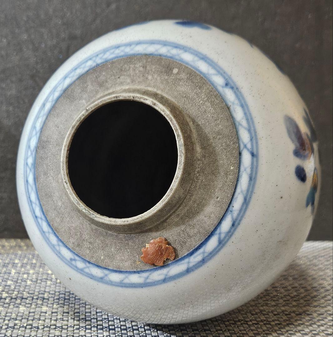 中国古陶磁器　清代　清朝　青華　古染付 草花の図　茶壺　花入れ　茶道具　茶器