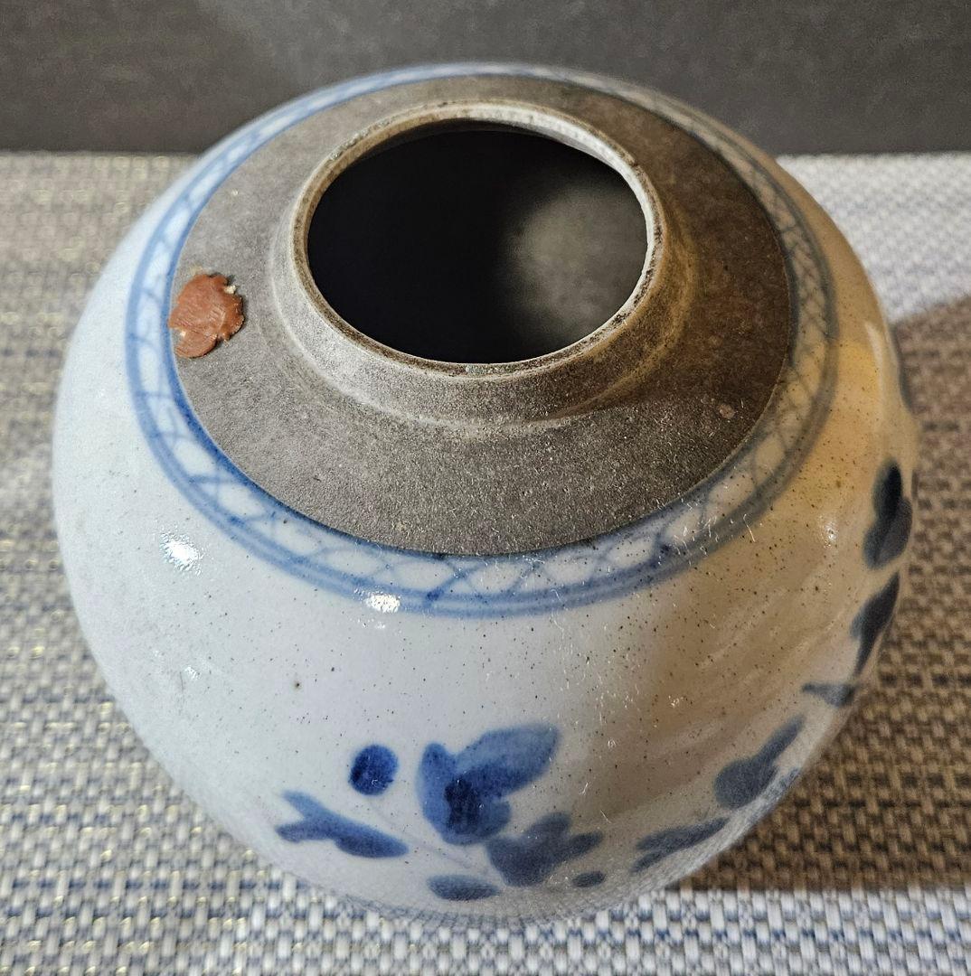 中国古陶磁器　清代　清朝　青華　古染付 草花の図　茶壺　花入れ　茶道具　茶器