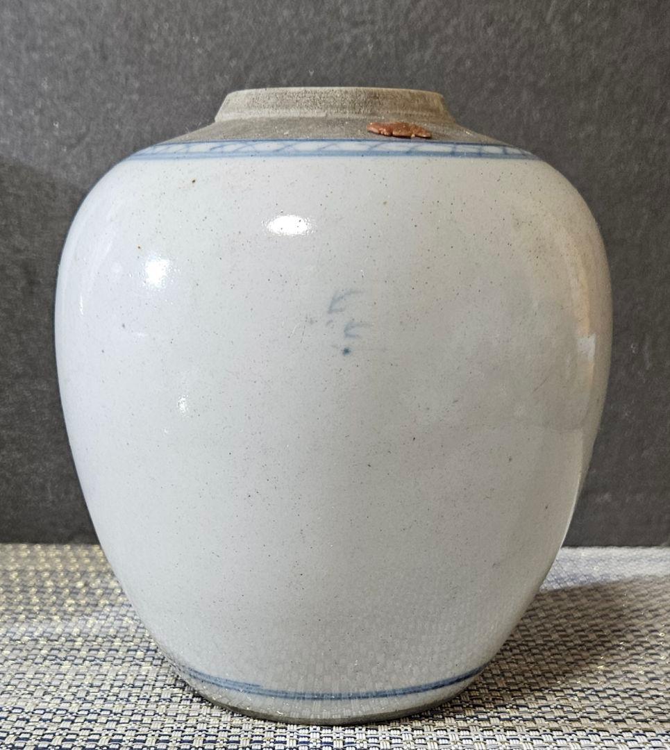 中国古陶磁器　清代　清朝　青華　古染付 草花の図　茶壺　花入れ　茶道具　茶器