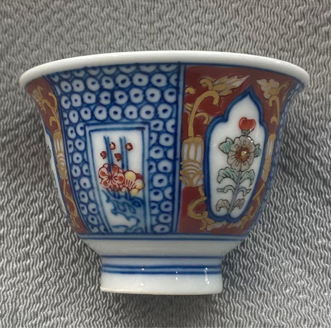 B97s  柿右衛門窯　煎茶碗 6客　松竹梅に菊図　「福」銘　箱無し