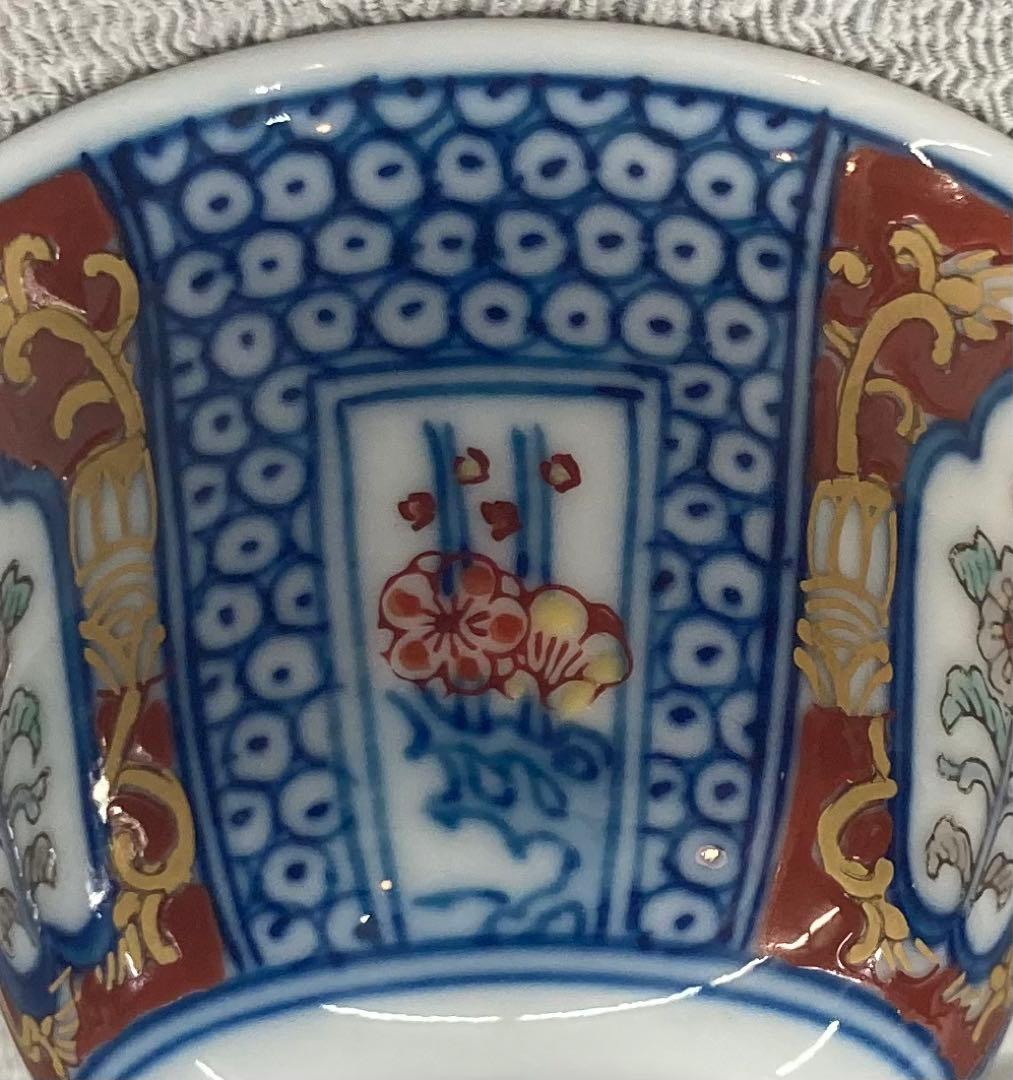 B97s  柿右衛門窯　煎茶碗 6客　松竹梅に菊図　「福」銘　箱無し