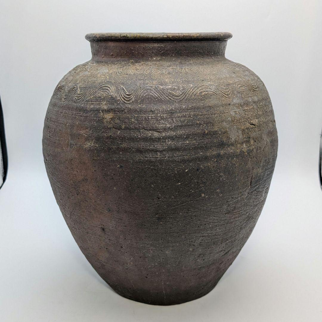室町末期～江戸初期 古備前 波状文壷 壺 備前焼 つぼ 置物 飾り物 造花用花入