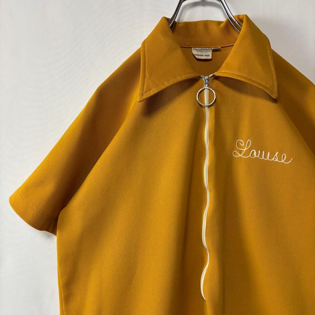 ANGEL TOWN ハーフジップ　ボーリングシャツ　イエロー　刺繍　サイズ38