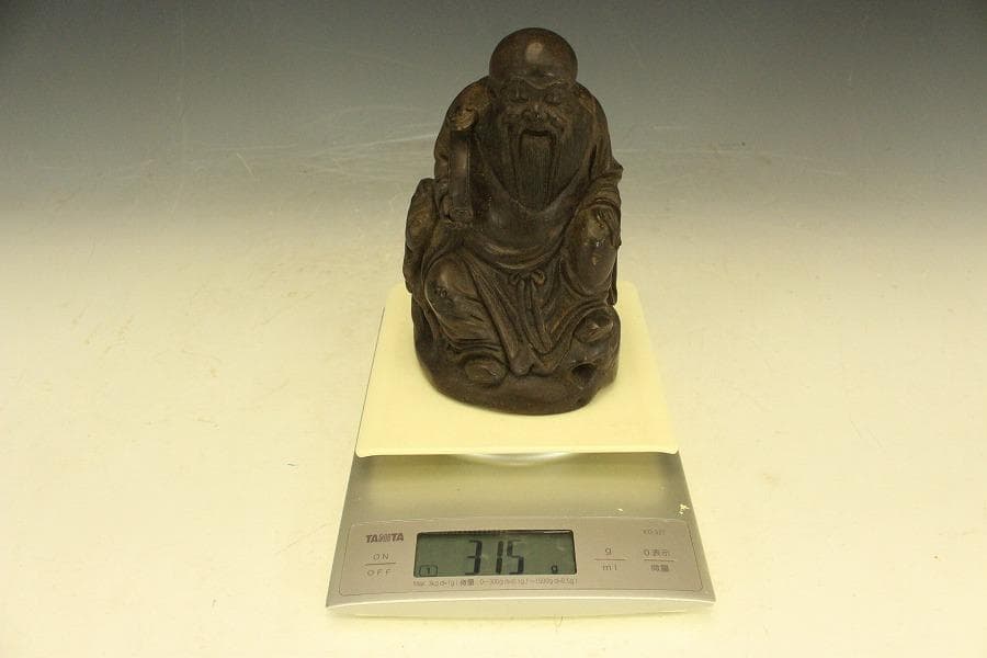 中国美術 竹根 刻 如意手 寿老人 置物 高15.8cm(A270)