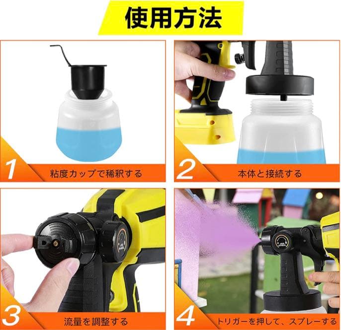 電動スプレーガン塗装ガン 小型 1000mlコードレス電動塗装機21Vバッテリー