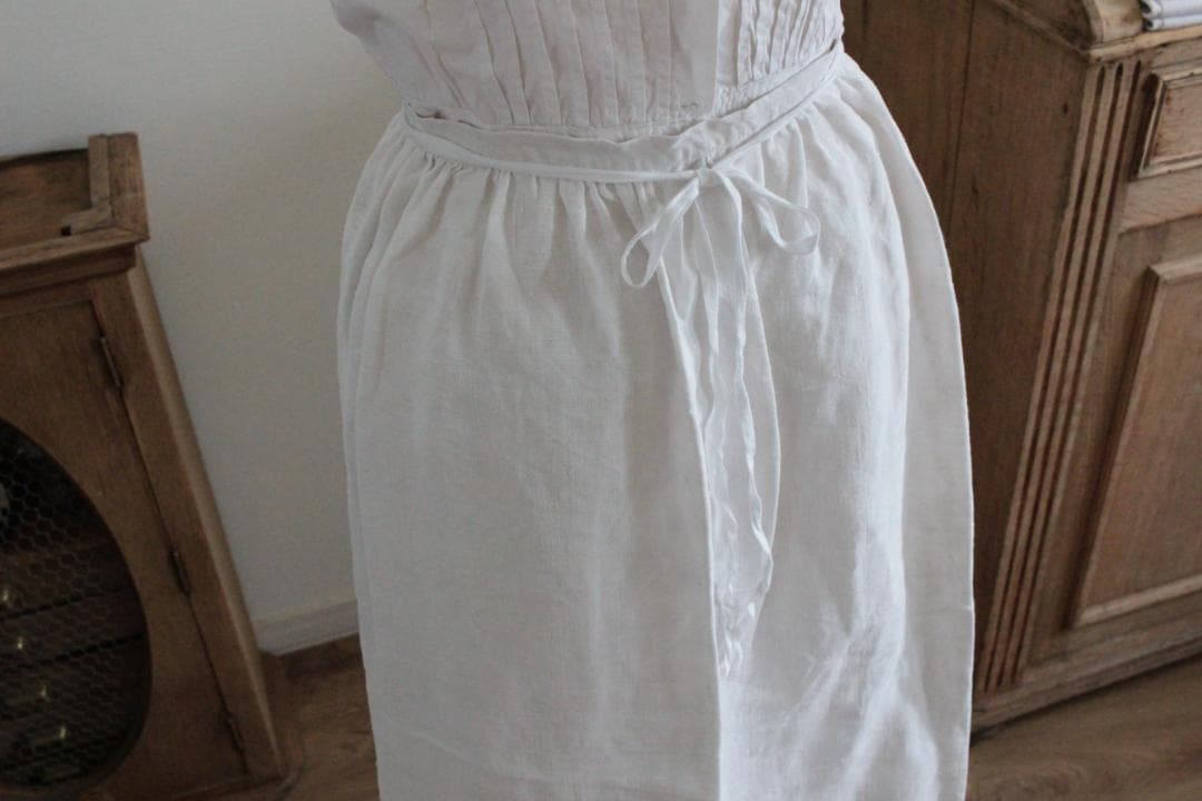 フランスアンティーク/タブリエ・ギャザーリネンエプロン/H・A